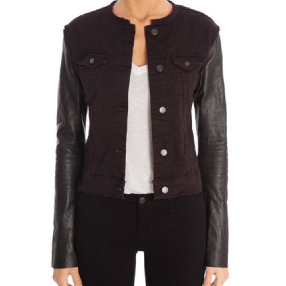 J Brand | Noir Red Denim Jacket With Lamb Leather Sleeves Size Large